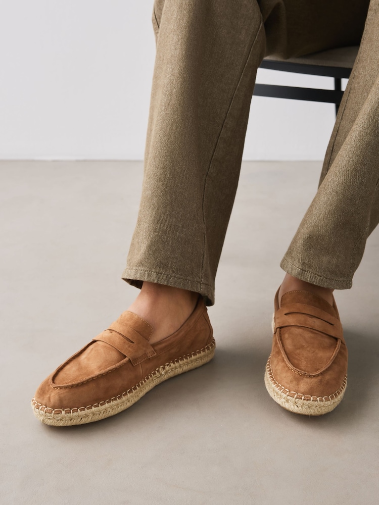 Tan Brown Suede Espadrille Loafers - Image 2 of 7 Tan Brown Suede Espadrille Loafers - Image 2 of 7