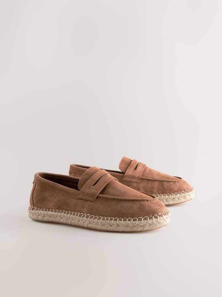 Buy Tan Brown Suede Espadrille Loafers from Next USA display picture 1