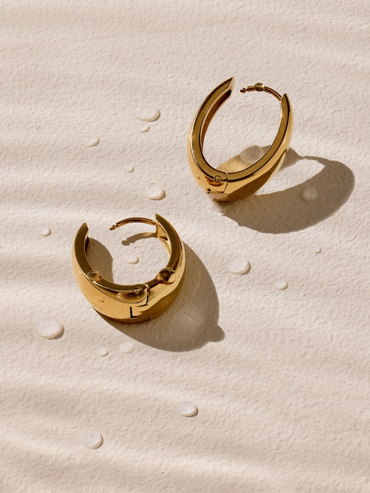 Gold Tone Waterproof Stainless Steel Oval Hoop Earrings - Image 2 of 3