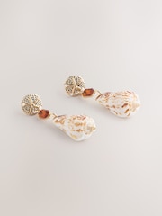Gold Tone Shell Gemstone Drop Earrings - Image 1 of 3
