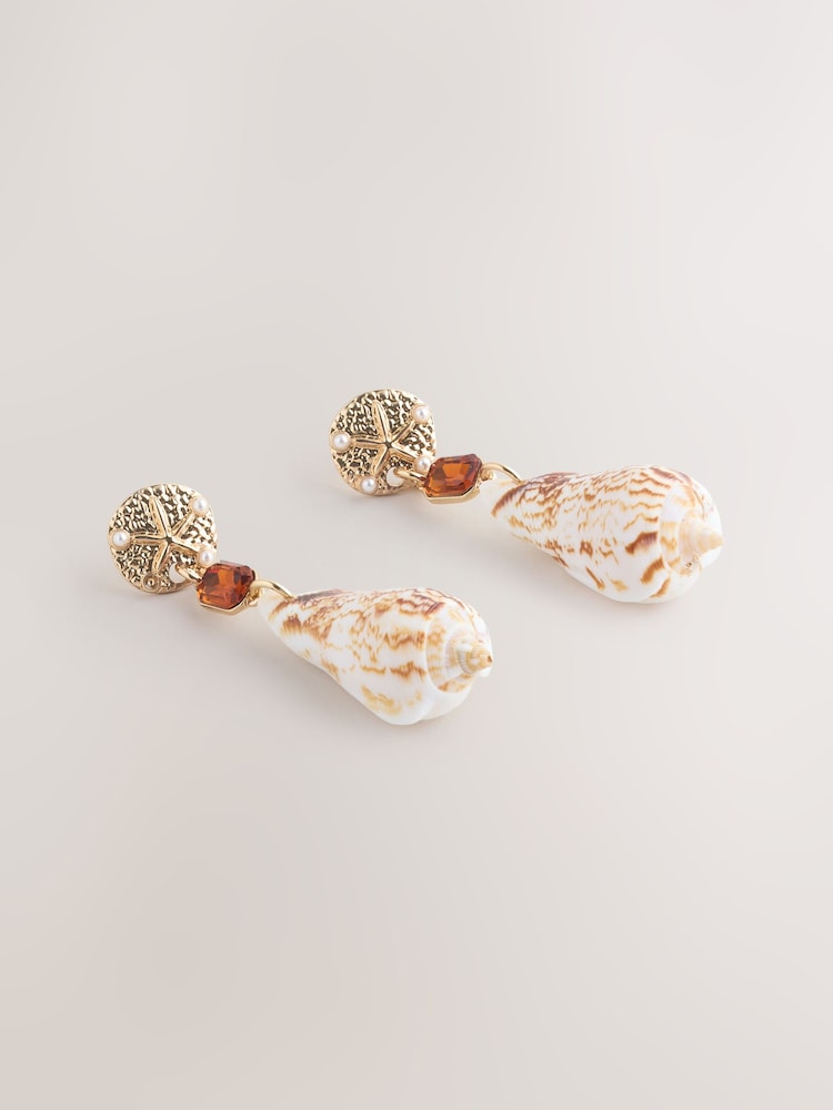 Gold Tone Shell Gemstone Drop Earrings - Image 1 of 3 Gold Tone Shell Gemstone Drop Earrings - Image 1 of 3