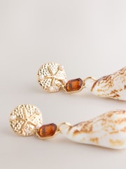 Gold Tone Shell Gemstone Drop Earrings - Image 2 of 3
