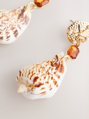 Gold Tone Shell Gemstone Drop Earrings - Image 3 of 3