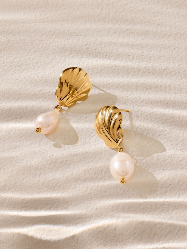Gold Tone Stainless Steel Shell Earrings - Image 1 of 3