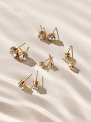 Gold Tone Waterproof Stainless Steel Sparkle Stud Earrings 5 Pack - Image 2 of 3