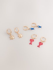 Tonalité d'or - Sea Creature Huggie Hoop Earrings 3 Pack - Image 1 de 3