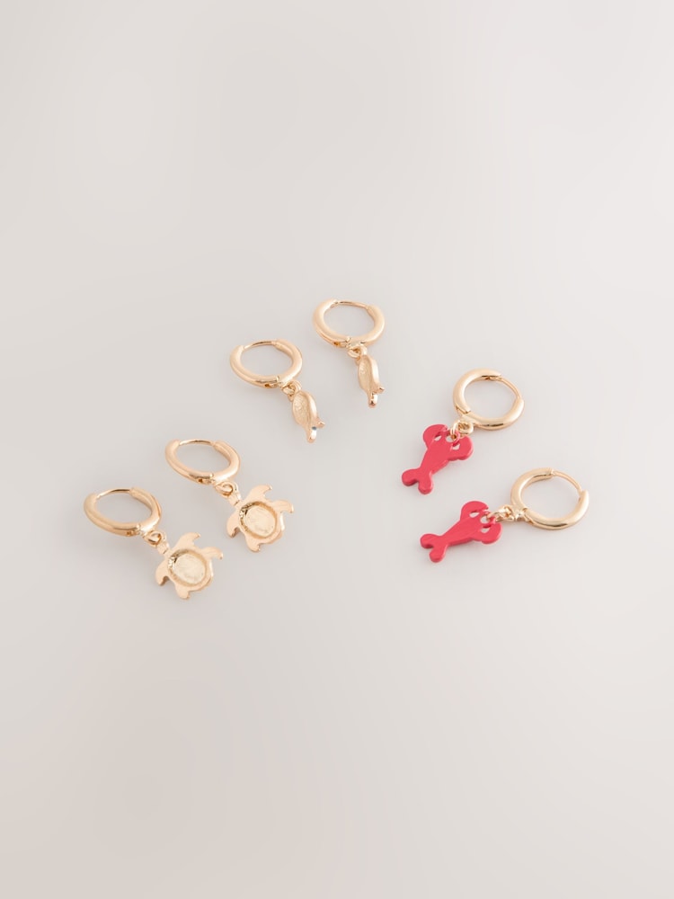 Tonalité d'or - Sea Creature Huggie Hoop Earrings 3 Pack - Image 2 de 3