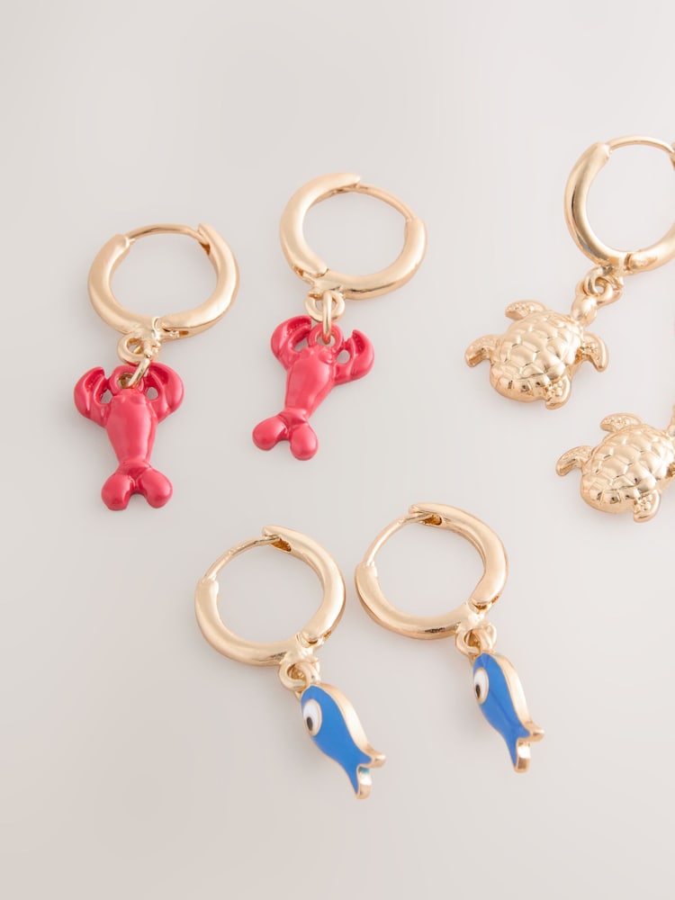 Tonalité d'or - Sea Creature Huggie Hoop Earrings 3 Pack - Image 3 de 3