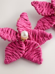 Pink Raffia Statement Flower Stud Earrings - Image 4 of 5