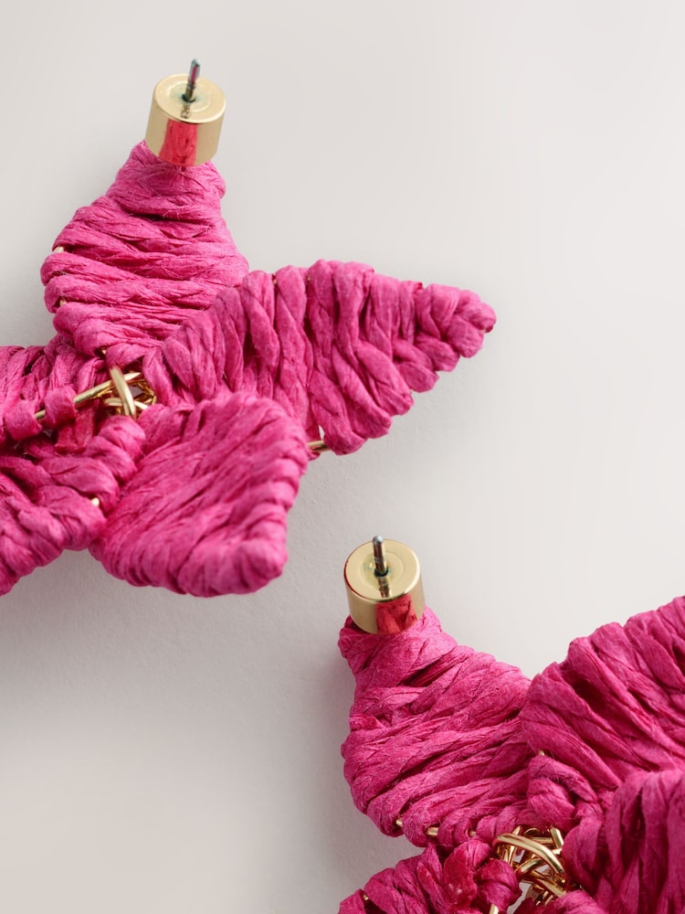 Pink Raffia Statement Flower Stud Earrings - Image 5 of 5 Pink Raffia Statement Flower Stud Earrings - Image 5 of 5