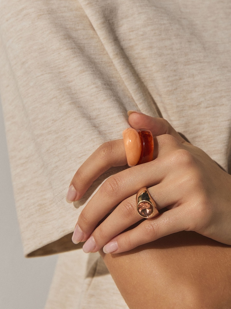 Peach/Brown Resin Stone Ring 3 Pack - Image 1 of 5