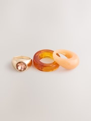 Peach/Brown Resin Stone Ring 3 Pack - Image 3 of 5