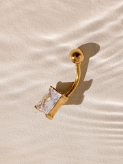 Gold Tone / Cubic Zirconia Waterproof Stainless Steel Belly Bar - Image 1 of 3