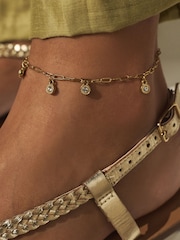 Gold Tone Waterproof Stainless Steel Sparkle Drop Anklet - Image 1 of 6