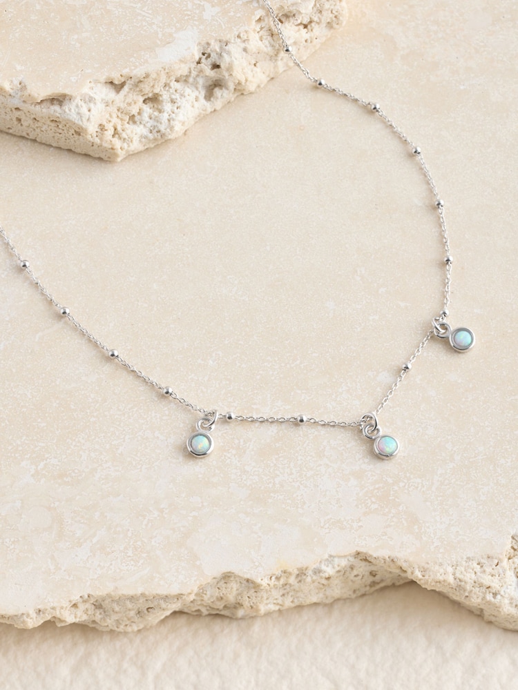 Argint masiv - Opal Effect Stone Drop Necklace - Imaginea 1 din 6