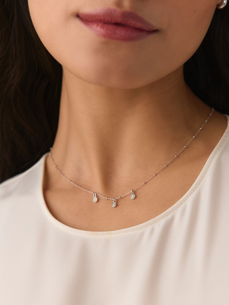 Argint masiv - Opal Effect Stone Drop Necklace - Imaginea 6 din 6