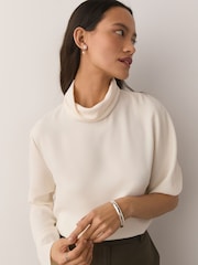 Sterling Silver Floral Pearl Front and Back Earrings - Image 2 of 6