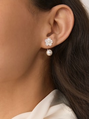 Sterling Silver Floral Pearl Front and Back Earrings - Image 4 of 6