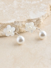 Sterling Silver Floral Pearl Front and Back Earrings - Image 5 of 6