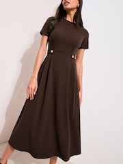 Friends Like These Brown Tab Detail Short Sleeve Midi Tailored Dress - Image 2 of 5