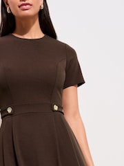 Friends Like These Brown Tab Detail Short Sleeve Midi Tailored Dress - Image 3 of 5