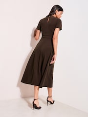 Friends Like These Brown Tab Detail Short Sleeve Midi Tailored Dress - Image 5 of 5