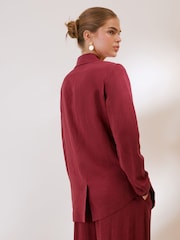 Friends Like These Burgundy Red Boyfriend Blazer with Linen - Image 5 of 5