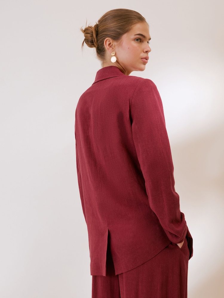 Friends Like These Burgundy Red Boyfriend Blazer with Linen - Image 5 of 5