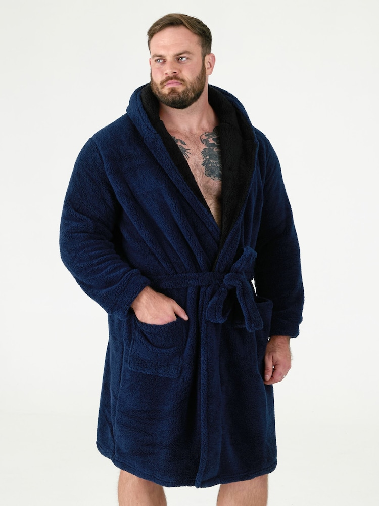 D555 Blue Newquay 2 Supersoft Dressing Gown With Hood - Image 1 of 7 D555 Blue Newquay 2 Supersoft Dressing Gown With Hood - Image 1 of 7