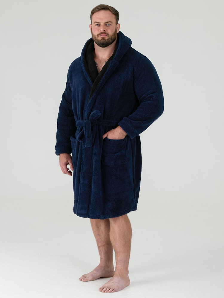 D555 Blue Newquay 2 Supersoft Dressing Gown With Hood - Image 2 of 7 D555 Blue Newquay 2 Supersoft Dressing Gown With Hood - Image 2 of 7