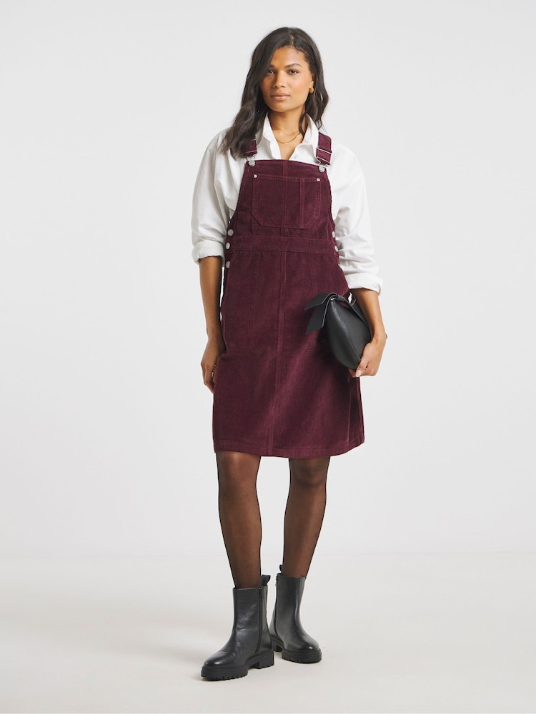 Simply Be Red Cord Mini Dungaree Dress - Image 1 of 4 Simply Be Red Cord Mini Dungaree Dress - Image 1 of 4