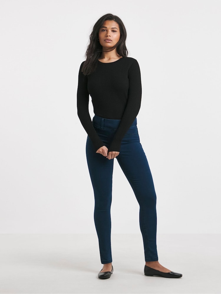 Simply Be Blue Skinny Pull On Jeggings - Image 1 of 4 Simply Be Blue Skinny Pull On Jeggings - Image 1 of 4