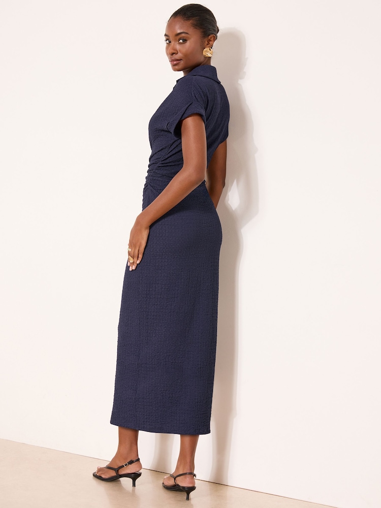 Lipsy Navy Petite Short Sleeve Textured Midi Shirt Dress - Image 4 of 4