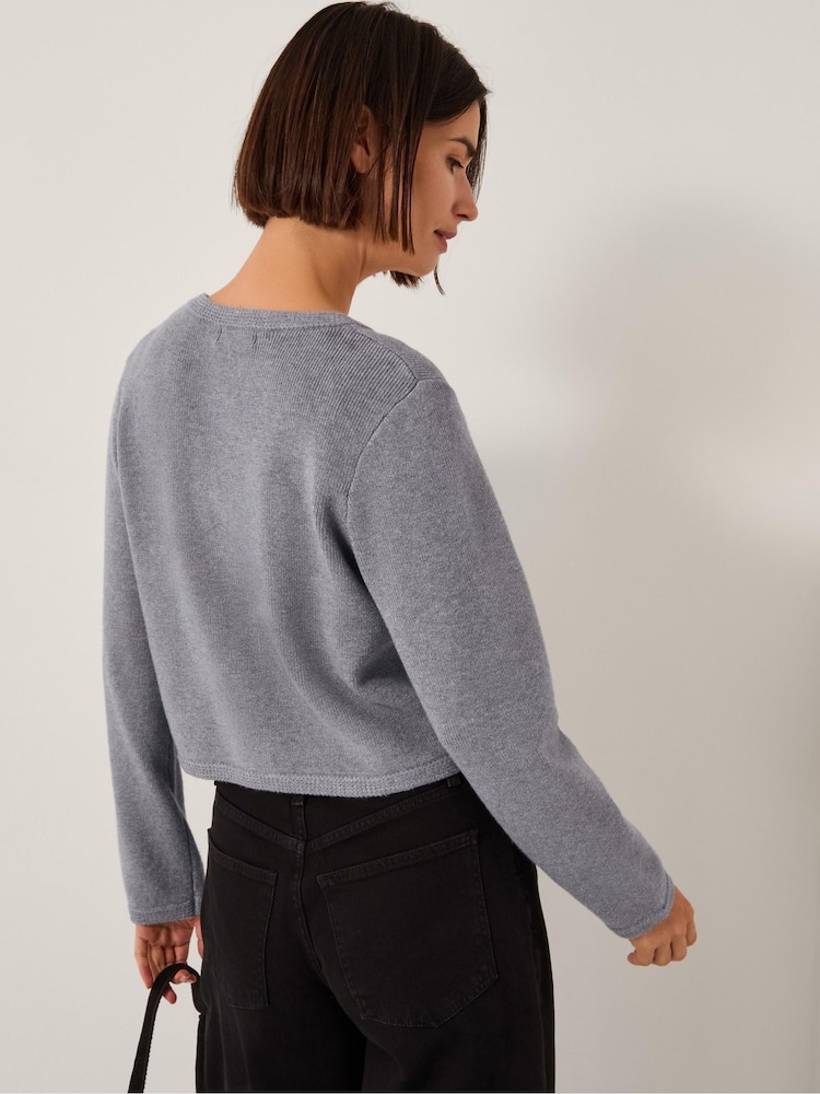 Monsoon Grey Viola V-Neck Cropped Cardigan - Image 2 of 5 Monsoon Grey Viola V-Neck Cropped Cardigan - Image 2 of 5