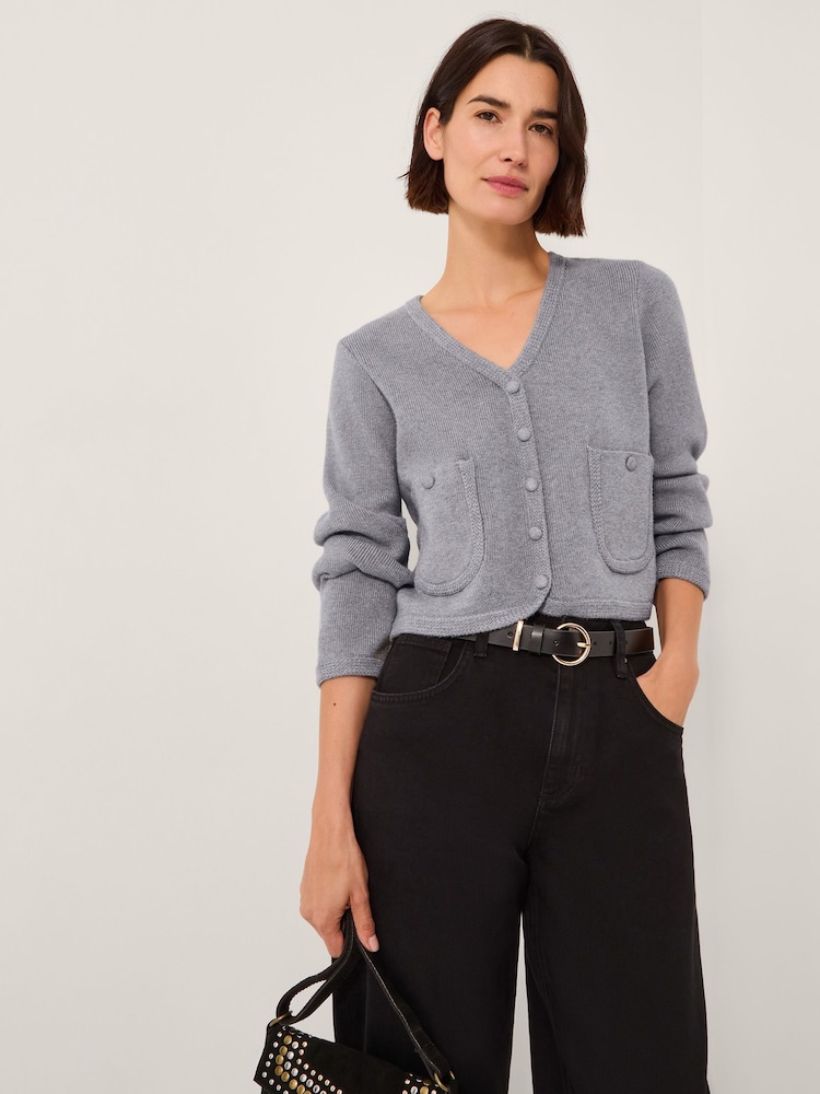 Monsoon Grey Viola V-Neck Cropped Cardigan - Image 5 of 5 Monsoon Grey Viola V-Neck Cropped Cardigan - Image 5 of 5