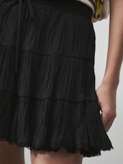 أسود - تنورة قصيرة ذات طبقات مجعدة - صورة 8 من 11