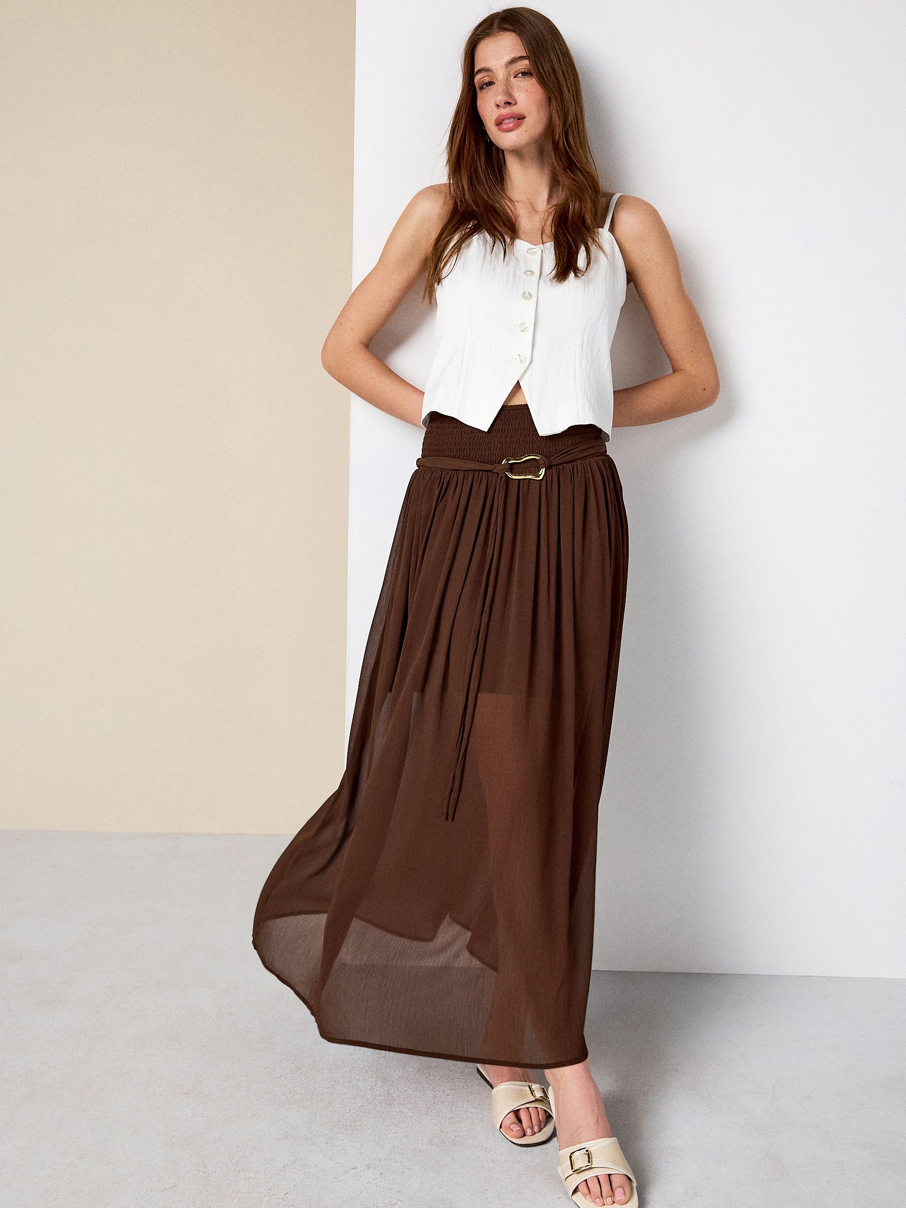 Buy Chocolate Brown Belted Chiffon Maxi Skirt from Next USA