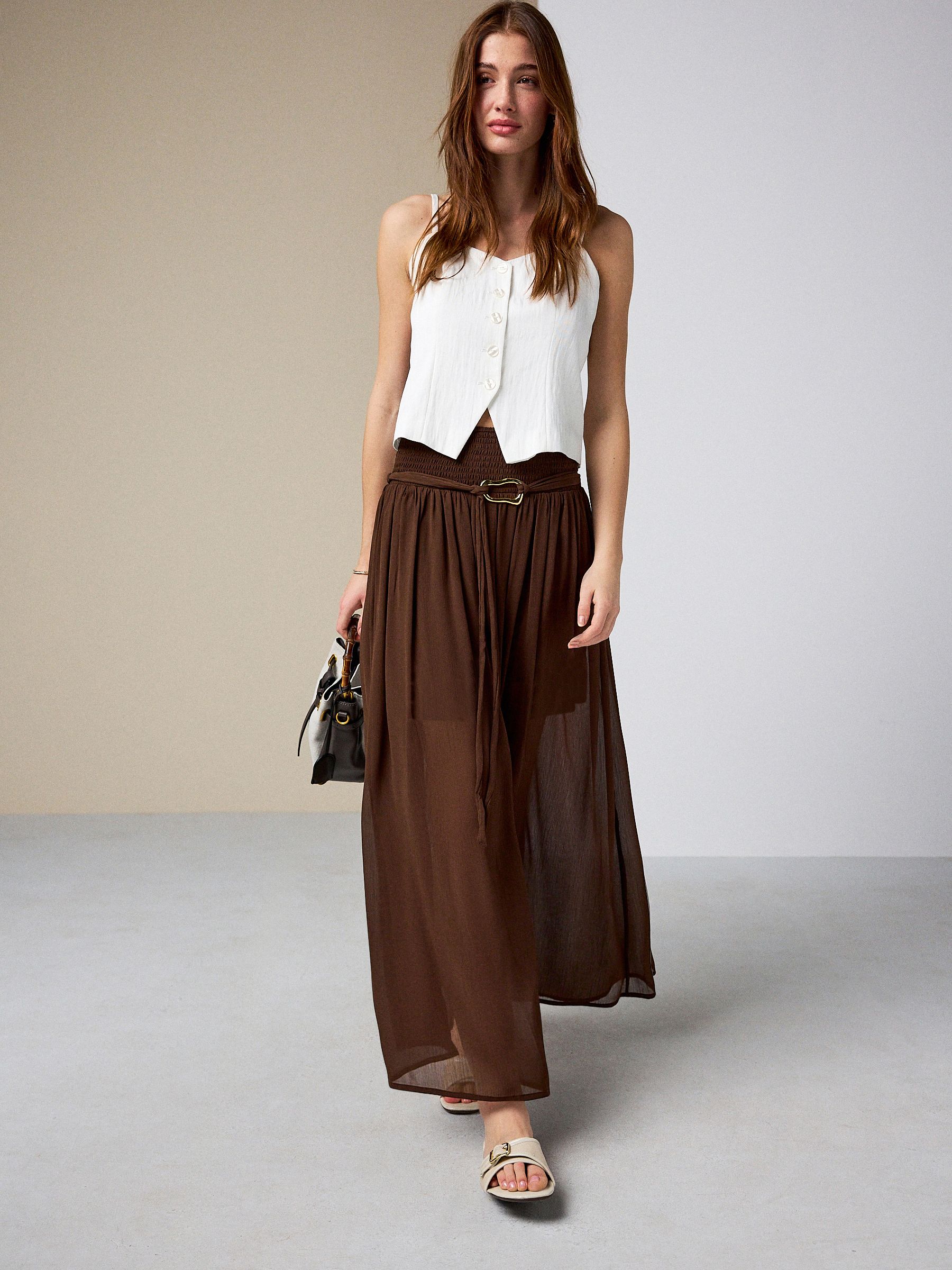 Buy Chocolate Brown Belted Chiffon Maxi Skirt from Next USA