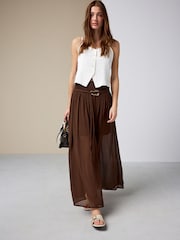 Schokoladenbraun - Belted Chiffon Maxi Skirt - Bild 2 von 8