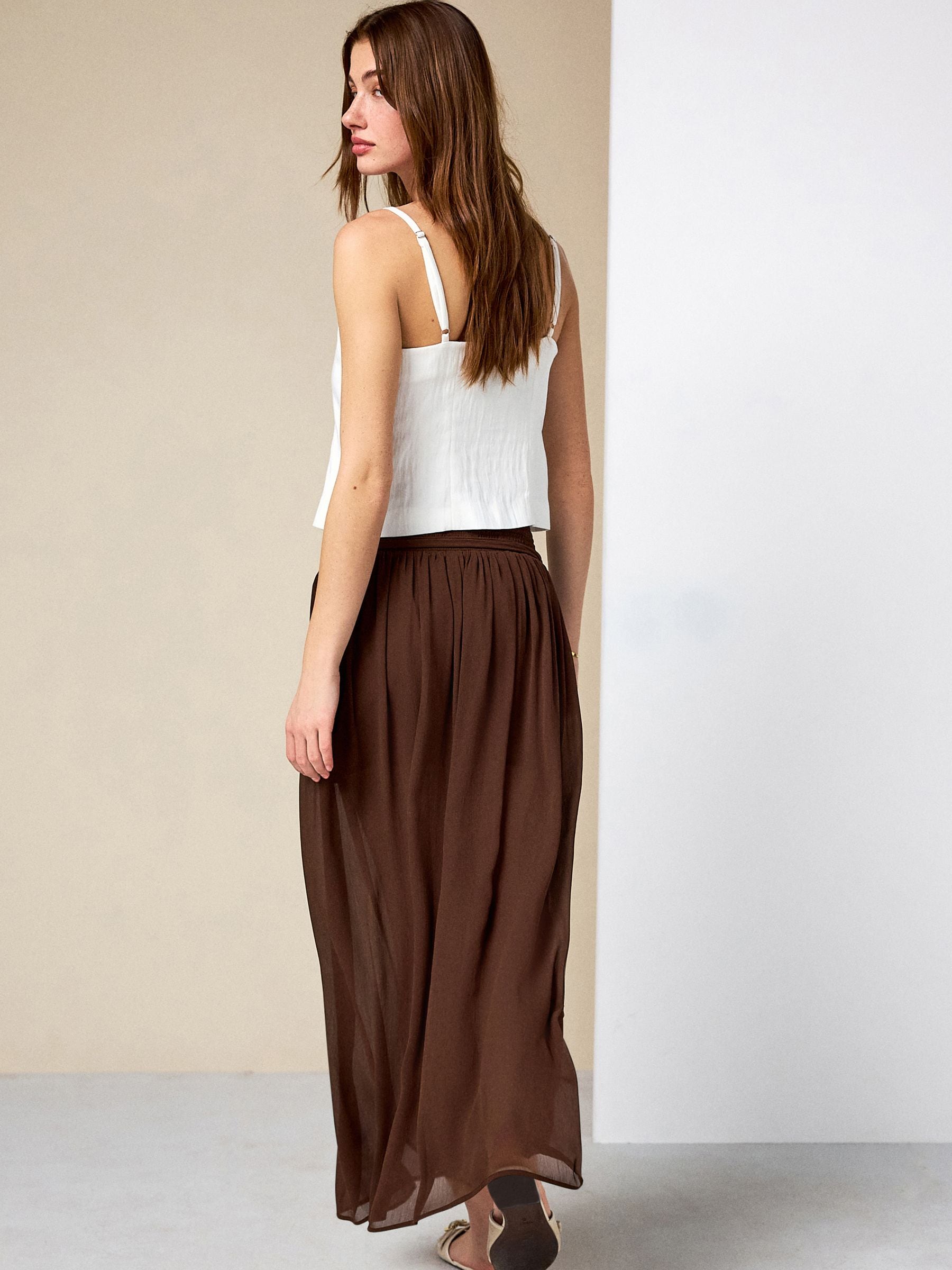 Buy Chocolate Brown Belted Chiffon Maxi Skirt from Next USA