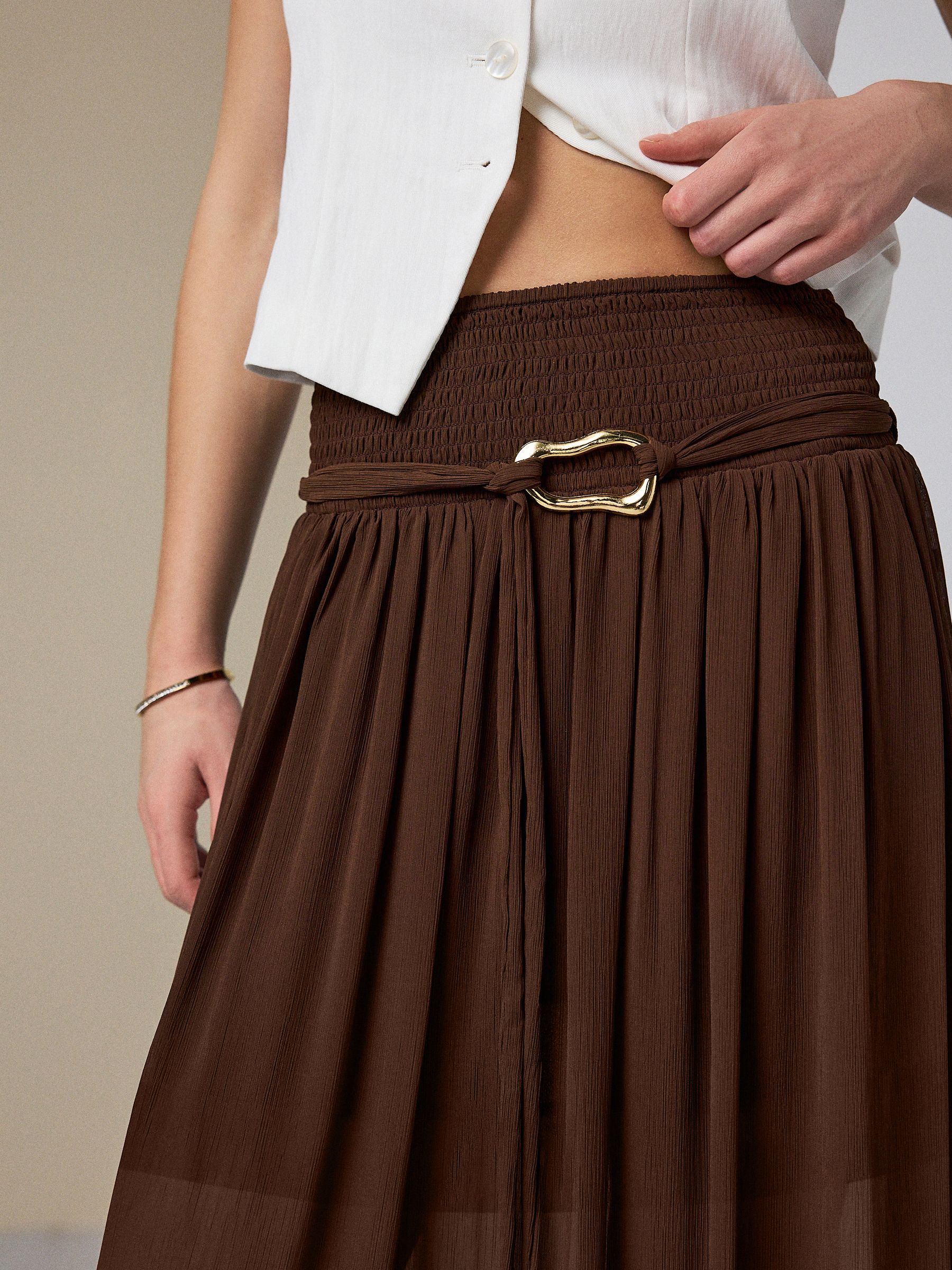 Buy Chocolate Brown Belted Chiffon Maxi Skirt from the Next UK