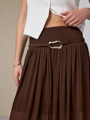 Schokoladenbraun - Belted Chiffon Maxi Skirt - Bild 5 von 8