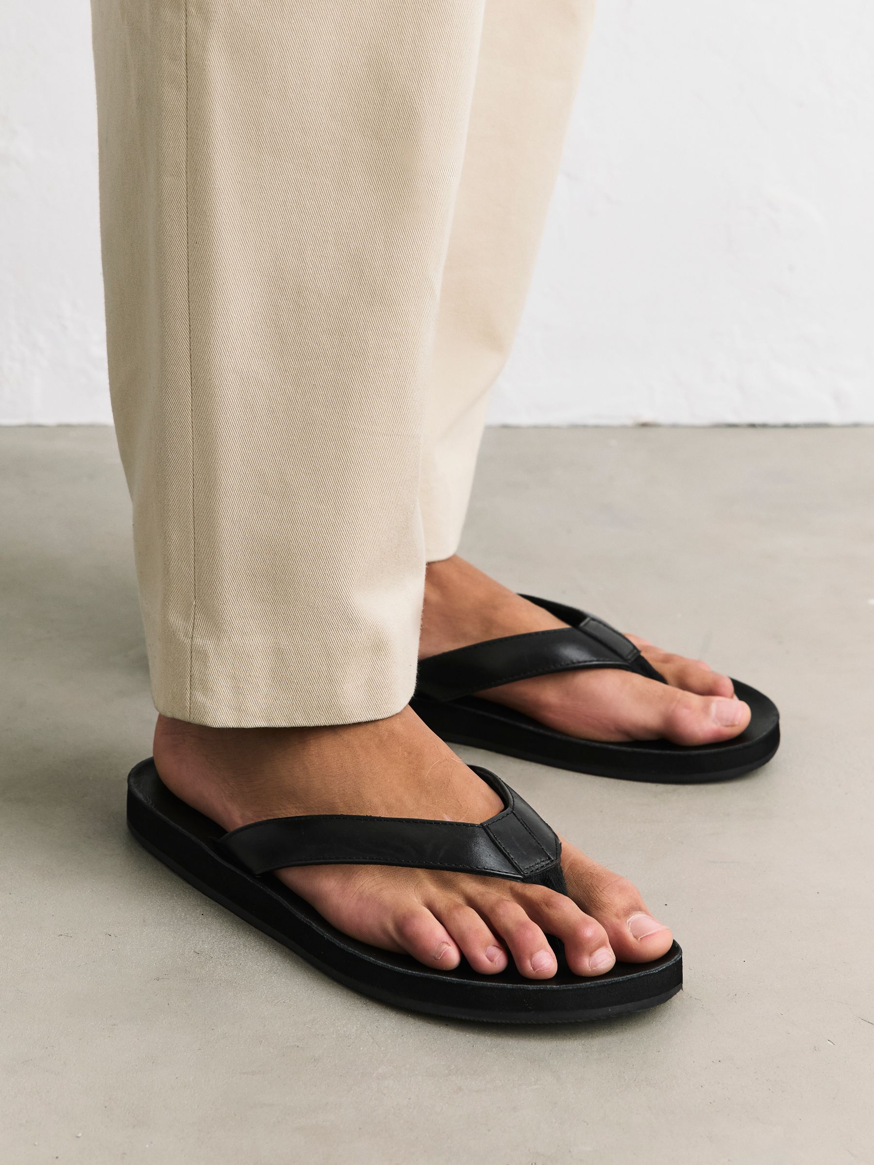 Buy Black Leather Flip Flops from Next USA