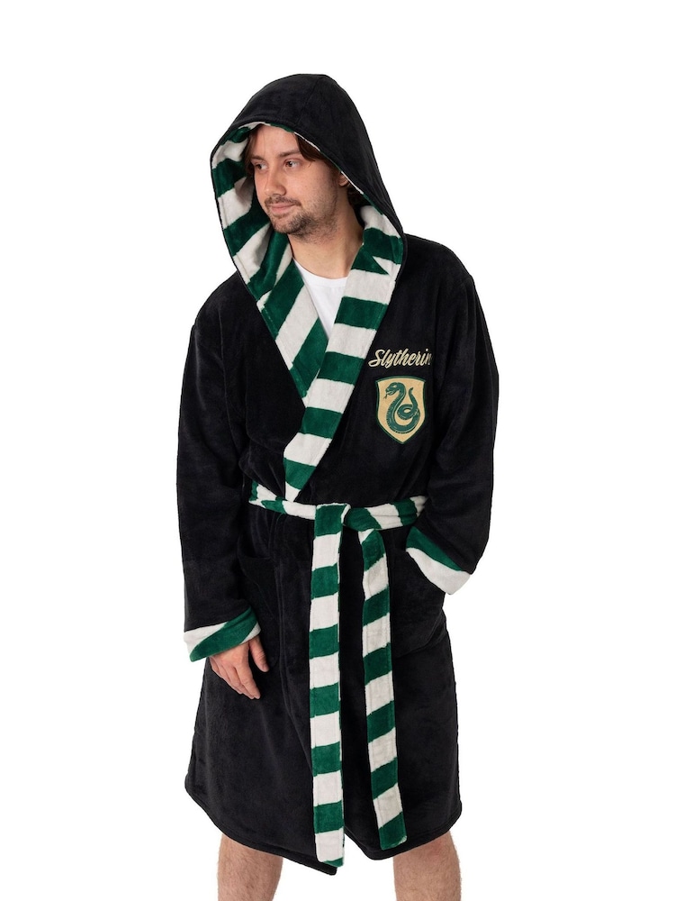 Vanilla Underground Black Harry Potter Slytherin Hooded Bath Robe - Image 1 of 6 Vanilla Underground Black Harry Potter Slytherin Hooded Bath Robe - Image 1 of 6