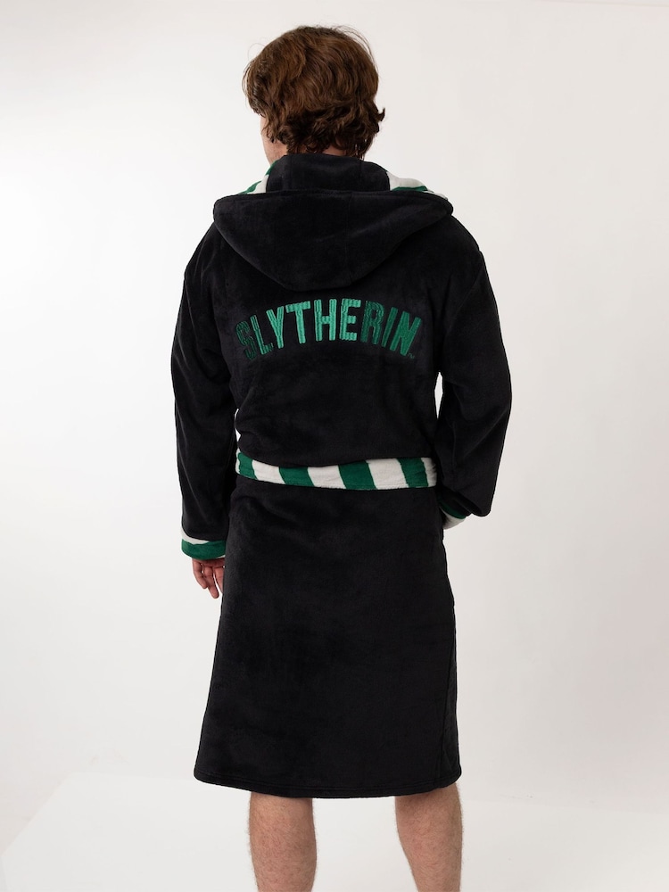 Vanilla Underground Black Harry Potter Slytherin Hooded Bath Robe - Image 2 of 6 Vanilla Underground Black Harry Potter Slytherin Hooded Bath Robe - Image 2 of 6