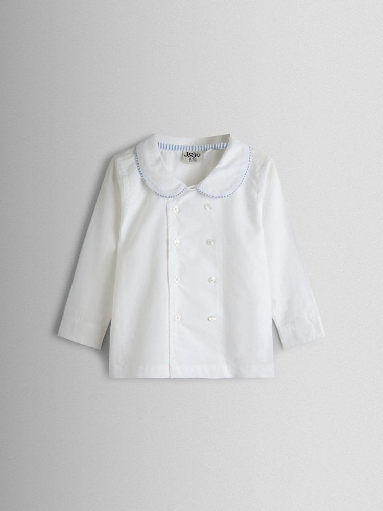 JoJo Maman Bébé Light Blue Double Breast Shirt & Stripe Shorts Set 2 Piece - Image 2 of 7 JoJo Maman Bébé Light Blue Double Breast Shirt & Stripe Shorts Set 2 Piece - Image 2 of 7