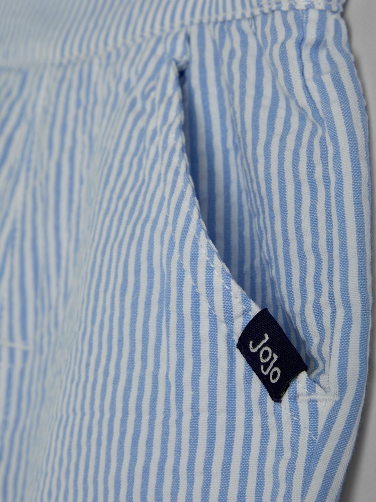 JoJo Maman Bébé Light Blue Double Breast Shirt & Stripe Shorts Set 2 Piece - Image 8 of 8