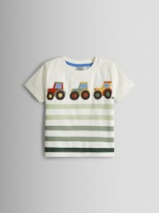 JoJo Maman Bébé Natural & Khaki Green Tractor 2-Pack Surf Applique & Printed T-Shirts - Image 2 of 7