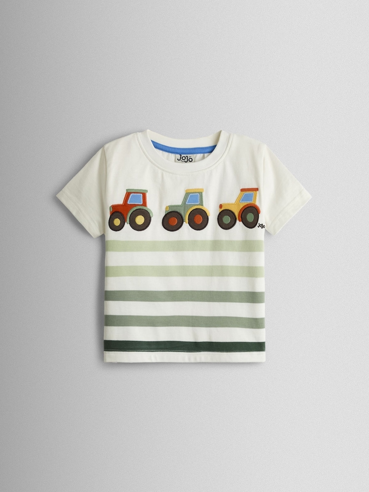 JoJo Maman Bébé Natural & Khaki Green Tractor 2-Pack Surf Applique & Printed T-Shirts - Image 2 of 7