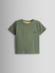 JoJo Maman Bébé Natural & Khaki Green Tractor 2-Pack Surf Applique & Printed T-Shirts - Image 3 of 7
